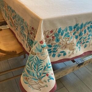 Patdrea Tablecloth Rabbits Bunny Hunters Linen Blend 55”X55” NEW French Farm